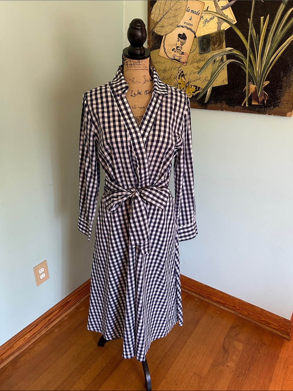Tahari Black and White Gingham Wrap Dress